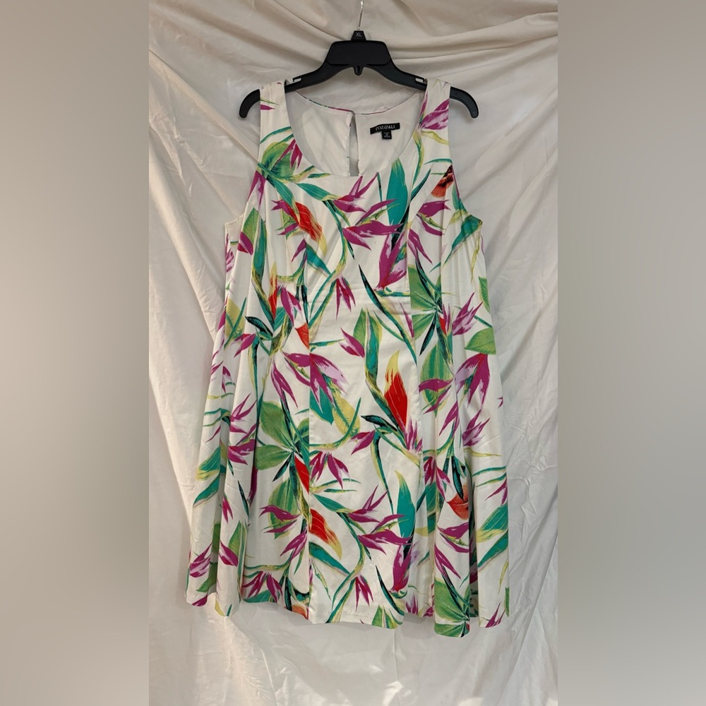 White floral cotton blend fit and flare dress